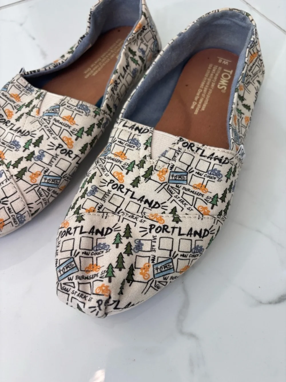 TOMS Portland Map Print Slip On Flats Alpargata Casual Shoes Size 8